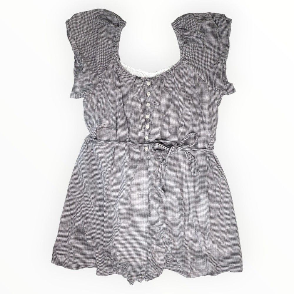 American Eagle Plaid Tie-Waist Romper XXL Black White
